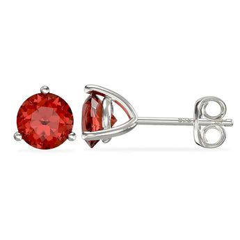 July Birthstone - Ruby Cubic Zirconia Silver Stud Earrings