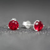July Birthstone - Ruby Cubic Zirconia Silver Stud Earrings