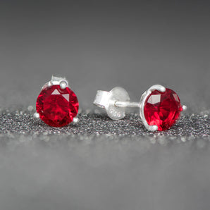 July Birthstone - Ruby Cubic Zirconia Silver Stud Earrings