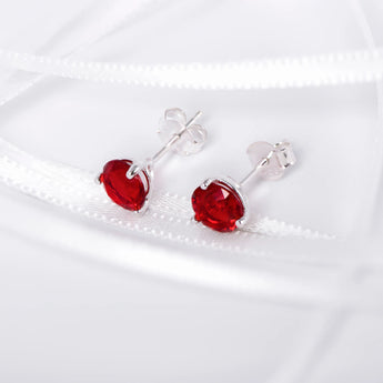July Birthstone - Ruby Cubic Zirconia Silver Stud Earrings