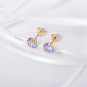 June Birthstone - Alexandrite Cubic Zirconia 9ct Gold Stud Earrings