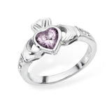 June Birthstone - Alexandrite Cubic Zirconia Claddagh Silver Ring