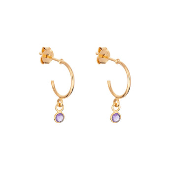 June Birthstone Hoop Sterling Silver 9ct Gold Plated Stud Earrings