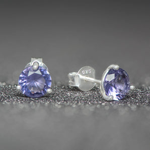 June Birthstone - Alexandrite Cubic Zirconia Silver Stud Earrings