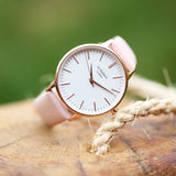 Ladies Handwriting Engraved Architect Blanc Watch - Light Pink Strap