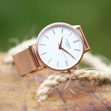 Ladies Handwriting Engraved Architect Blanc Watch - Rose Gold Mesh Strap