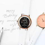 Ladies Handwriting Engraved Architect Coral Watch - White Strap