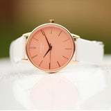 Ladies Handwriting Engraved Architect Coral Watch - White Strap