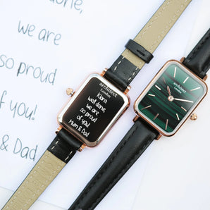 Ladies Handwriting Engraved Architect Lille Watch - Pine Green