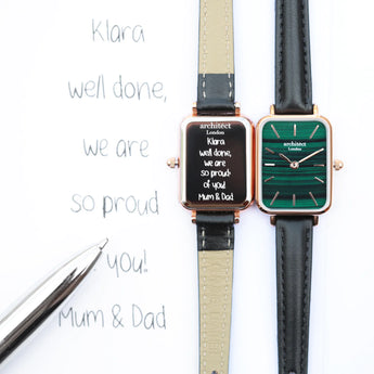 Ladies Handwriting Engraved Architect Lille Watch - Pine Green