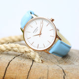 Ladies Handwriting Engraved Blanc Watch - Light Blue Strap