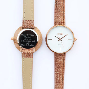 Ladies Modern Font Engraved Anaii Watch - Hazel Wood