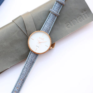 Ladies Modern Font Engraved Anaii Watch - Lake Blue