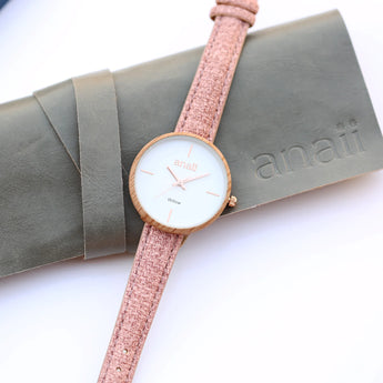 Ladies Modern Font Engraved Anaii Watch - Sweet Pink
