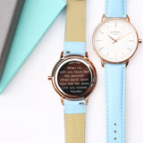 Ladies Architēct Blanc - Modern Font Engraving + Light Blue Strap 