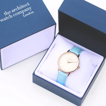 Ladies Modern Font Engraved Architect Blanc Watch - Light Blue Strap