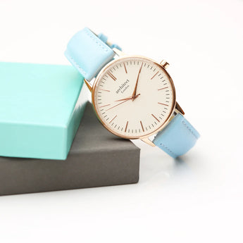 Ladies Modern Font Engraved Architect Blanc Watch - Light Blue Strap