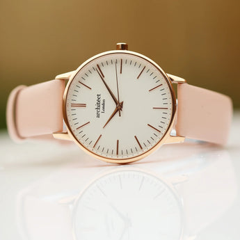 Ladies Modern Font Engraved Architect Blanc Watch - Light Pink Strap