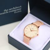 Ladies Modern Font Engraved Architect Blanc Watch - Light Pink Strap