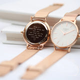 Ladies Modern Font Engraved Architect Blanc Watch - Rose Gold Mesh Strap