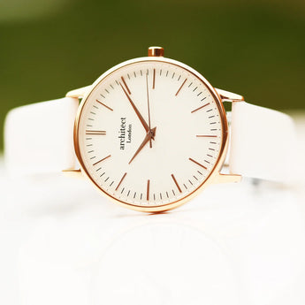 Ladies Modern Font Engraved Architect Blanc Watch -  White Strap