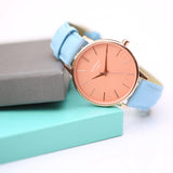 Ladies Modern Font Engraved Architect Coral Watch - Light Blue Strap