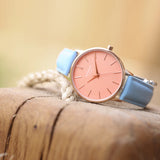 Ladies Modern Font Engraved Architect Coral Watch - Light Blue Strap