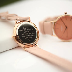 Ladies Modern Font Engraved Architect Coral Watch - Light Pink Strap