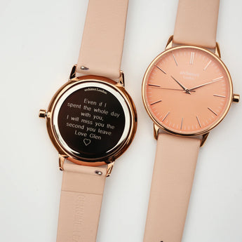 Ladies Modern Font Engraved Architect Coral Watch - Light Pink Strap