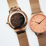 Ladies Modern Font Engraved Architect Coral Watch - Rose Gold Mesh Strap