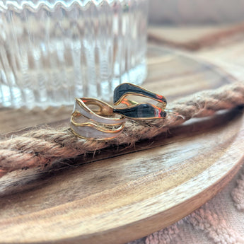 Amnesia Jewellery | Gold Plated Stainless Steel Lava Flow Ring. Our gold plated Lava Flow Ring with its unique irregular design is perfect for wearing on its own or to stack up with other gold plated rings. Tarnish Free and Waterproof. Shop now for quality Jewellery/Jewelry!