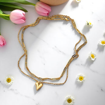 Amnesia Jewellery | Gold Plated Layered Love Heart Necklace