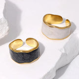 Amnesia Jewellery | Gold Plated Stainless Steel Layla Statement Ring. Our gold plated Layla Statement Ring with its unique bold design is perfect for wearing on its own or to stack up with other gold plated rings. Tarnish Free and Waterproof. Shop now for quality Jewellery/Jewelry!