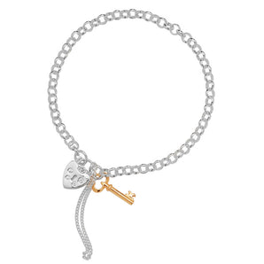 Two Tone Lock and Key Silver Bracelet