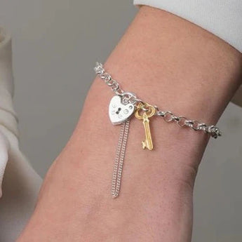 Two Tone Lock and Key Silver Bracelet