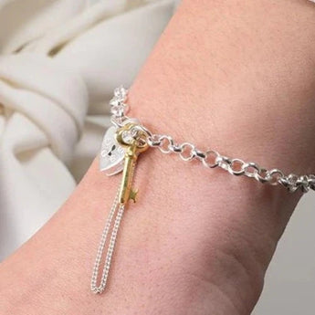 Two Tone Lock and Key Silver Bracelet