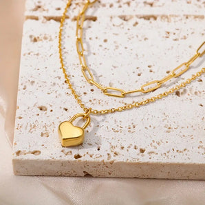 Amnesia Jewellery | Gold Plated Locked Love Layered Necklace