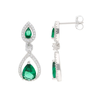 Luxury Emerald Cubic Zirconia Teardrop Silver Earrings