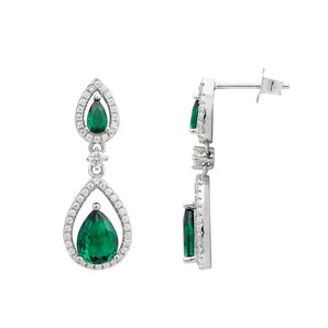 Luxury Emerald Cubic Zirconia Teardrop Silver Earrings
