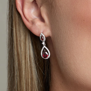 Luxury Ruby CZ Silver Teardrop Earrings
