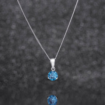 March Birthstone - Aquamarine CZ Silver Pendant Necklace