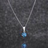 March Birthstone - Aquamarine CZ Silver Pendant Necklace