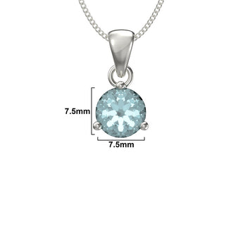 March Birthstone - Aquamarine CZ Silver Pendant Necklace