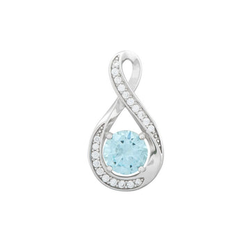 March Birthstone - Aquamarine CZ Silver Infinity Pendant Necklace