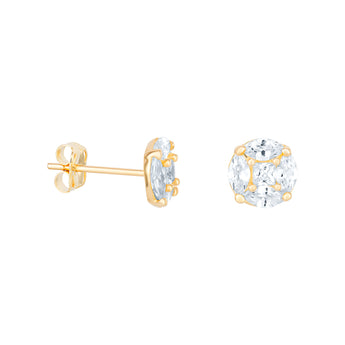 9ct Gold Marquise Round Cubic Zirconia Stud Earrings
