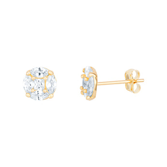 9ct Gold Marquise Round Cubic Zirconia Stud Earrings