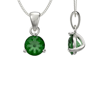 May Birthstone - Emerald CZ Silver Pendant Necklace