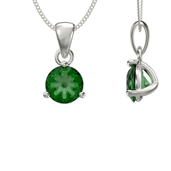 May Birthstone - Emerald CZ Silver Pendant Necklace
