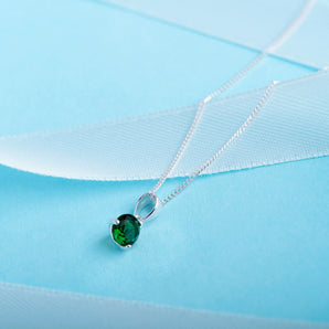 May Birthstone - Emerald CZ Silver Pendant Necklace