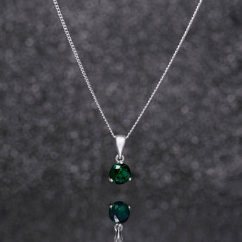 May Birthstone - Emerald CZ Silver Pendant Necklace